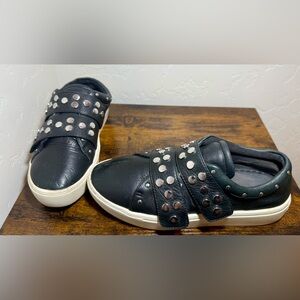 Rebecca Minkoff Platform Blk Leather Silver Studded Sneakers Women's Size 6.5M